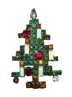 Vintage Unsigned Weiss Rhinestone Christmas Tree Brooch